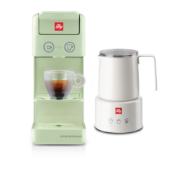 Y3.3 iperEspresso Coffee Machine (Green) + illy Electric Induction Milk Frother (White)