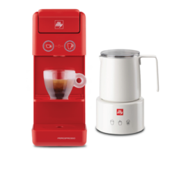 Y3.3 iperEspresso Coffee Machine (Red) + illy Electric Induction Milk Frother (White)