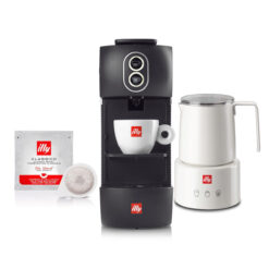 Easy Coffee Machine E.S.E. POD (Black) + E.S.E. Coffee PODS Espresso 200 Pods Classico Roast + illy Electric Induction Milk Frother (White)
