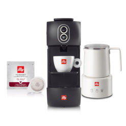 Easy Coffee Machine E.S.E. POD (Black) + E.S.E. Coffee PODS Espresso 200 Pods Bold Intenso Roast + illy Electric Induction Milk Frother (White)